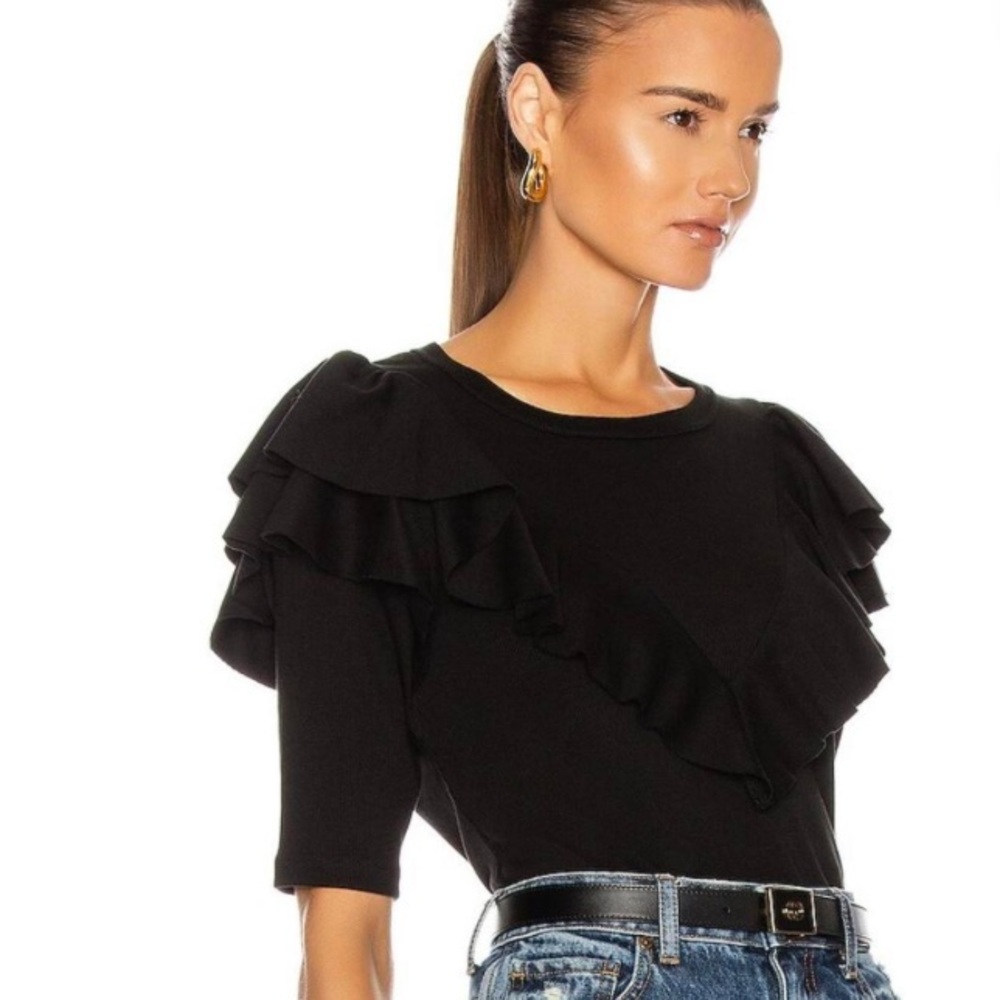 Veronica Beard Black Ruffle Top Size Small
